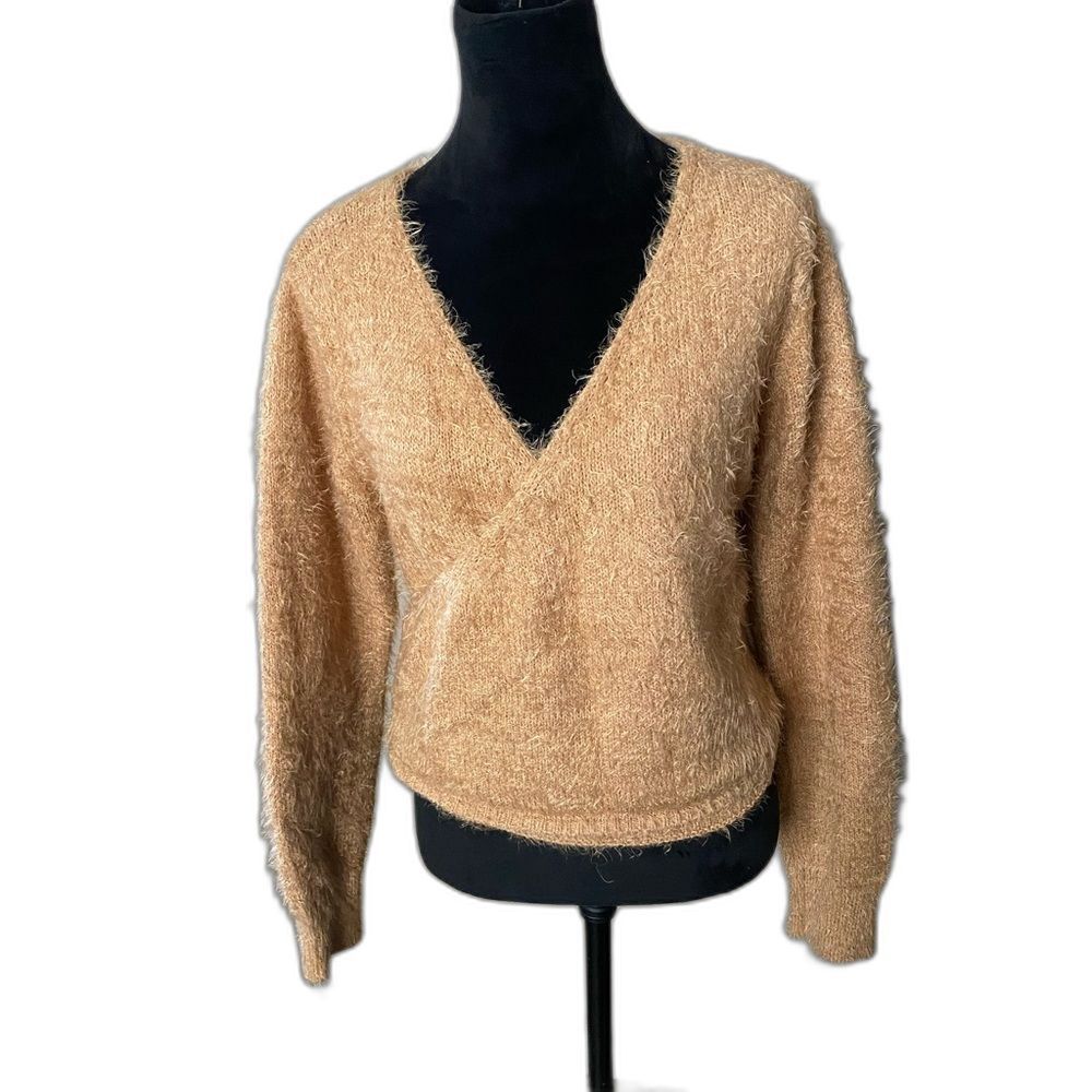 Generation K Soft Fuzzy Eyelash Wrap Sweater Deep V-Neck M Euc